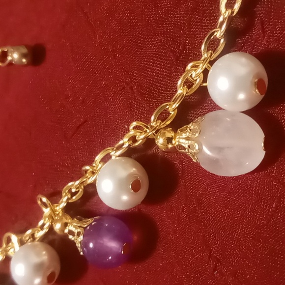 Necklace & earrings marble glass beaded gold tone .16+2 inches long nwt - Picture 7 of 10